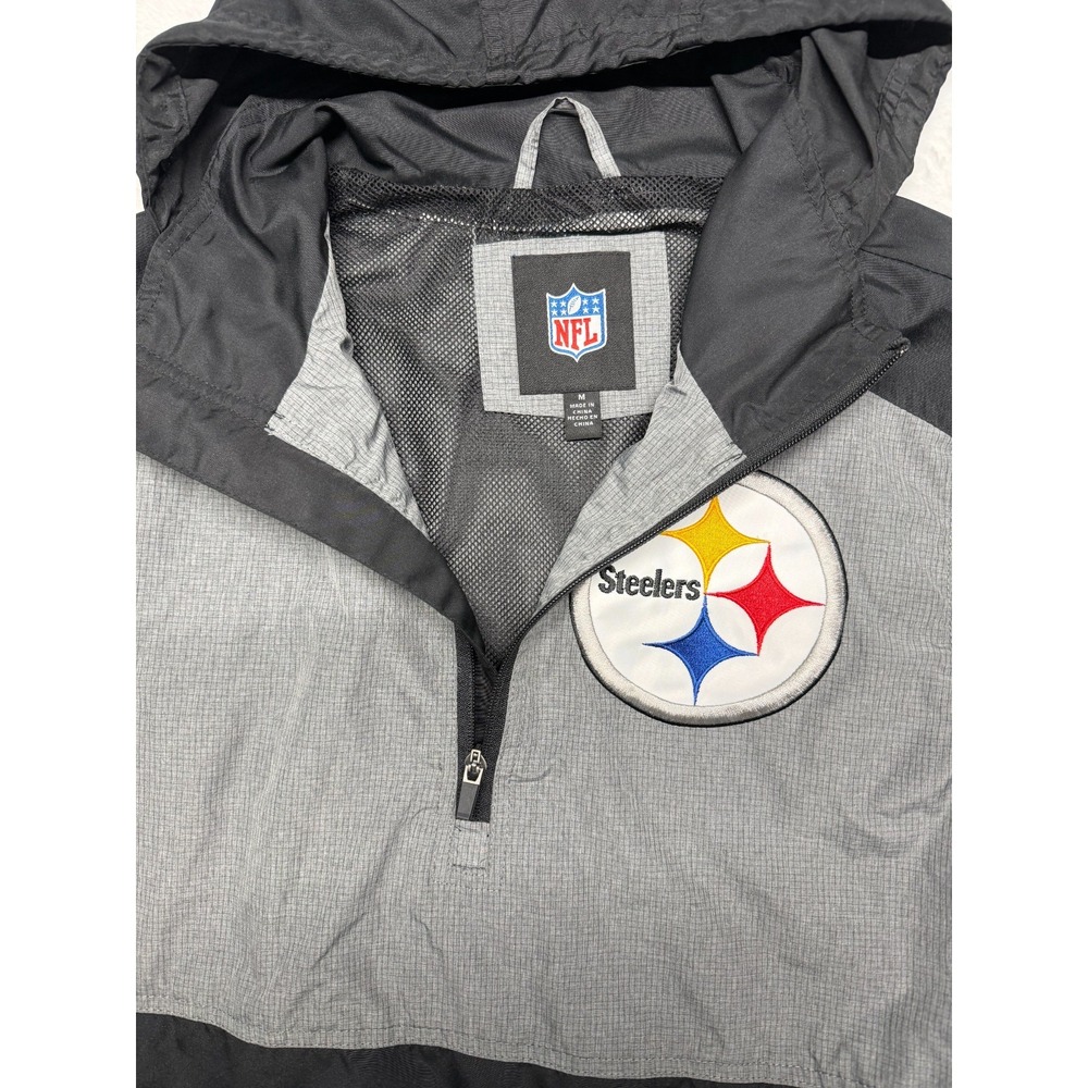 NFL Steelers 1/3 Zip Hooded Windbreaker Men's Medium Lined Embroidered Rare - Picture 2 of 8